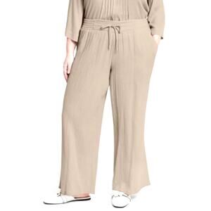 JM Collection Women's Plus Size Gauze Drawstring Pants in Stonewall Beige